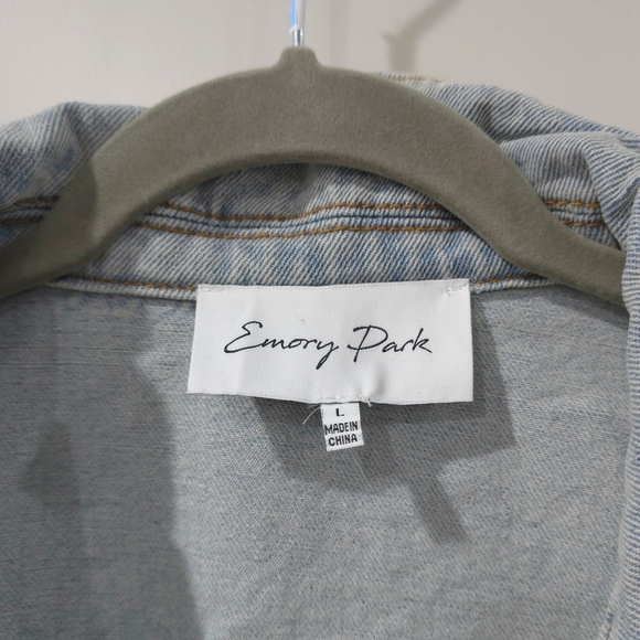 Emory Park Light Blue Wash Cropped Jean Jacket, Elastic Waistband, Unlined, L - Picture 4 of 13